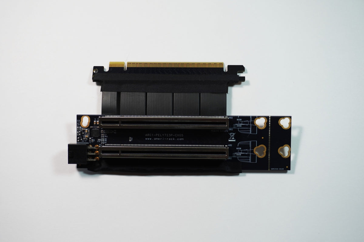 1U PCI-Express 5.0 Gen5 x16 to x8/x8 Bifurcated Riser Card with Ribbon