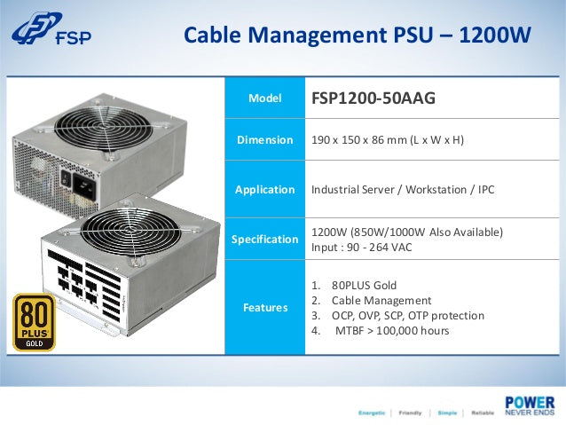 FSP120050AAG Sparkle 1200W ATX Power RoHS 13.5CM Fan 190MM with 15A C19 Cord