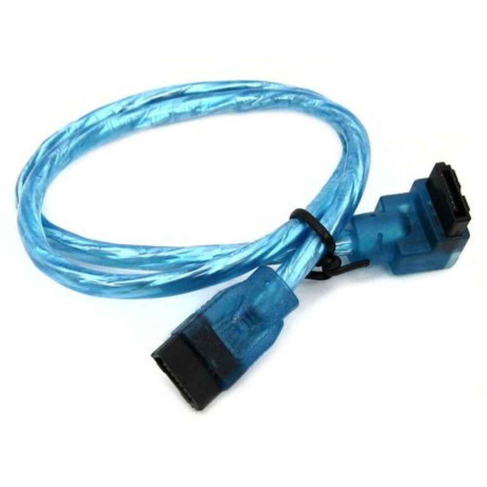OKGEAR OK24A3RUB12 24" Inch UV Blue SATA 3 III 6 GB/s Round SSD/HDD Data Cable Straight to Right Angle