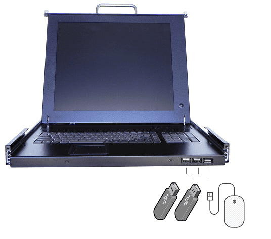 RMe3017U 1U single rail 17" LED-LCD Kb drawer Front 3 USB interface