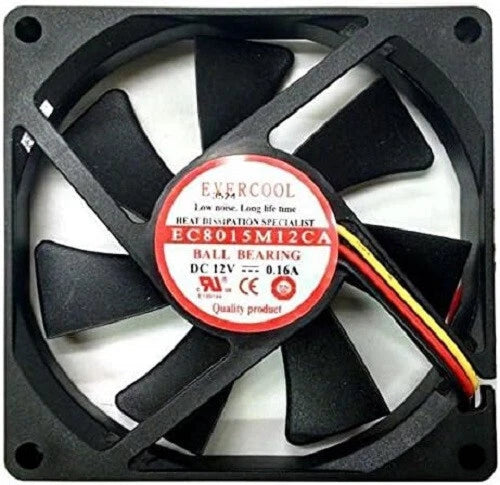 Evercool 80mm x 15mm 12V EC8015M12CA Computer Case Ball Bearing 3-Pin Fan